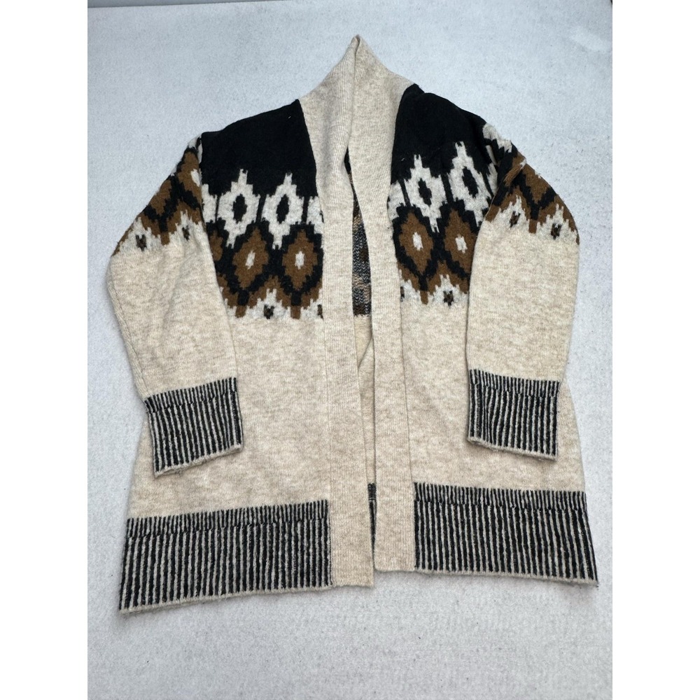 Monrow Cardigan Sweater Women's Small Beige Aztec Wool Alpaca Blend Open Front